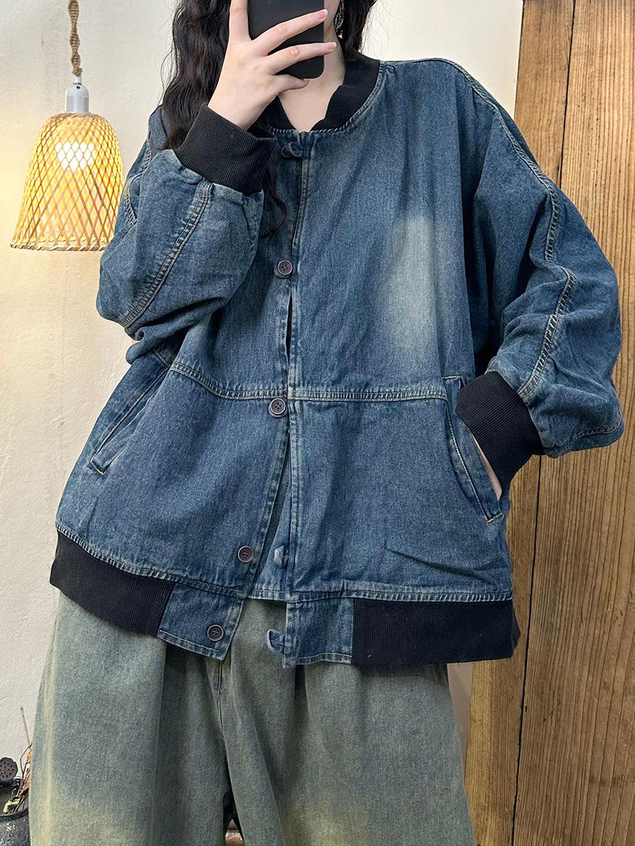 Women Autumn Casual Colorblock Denim Coat AH1039