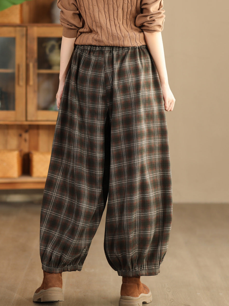 Women Autumn Casual Plaid Warm Harem Pants AH1042