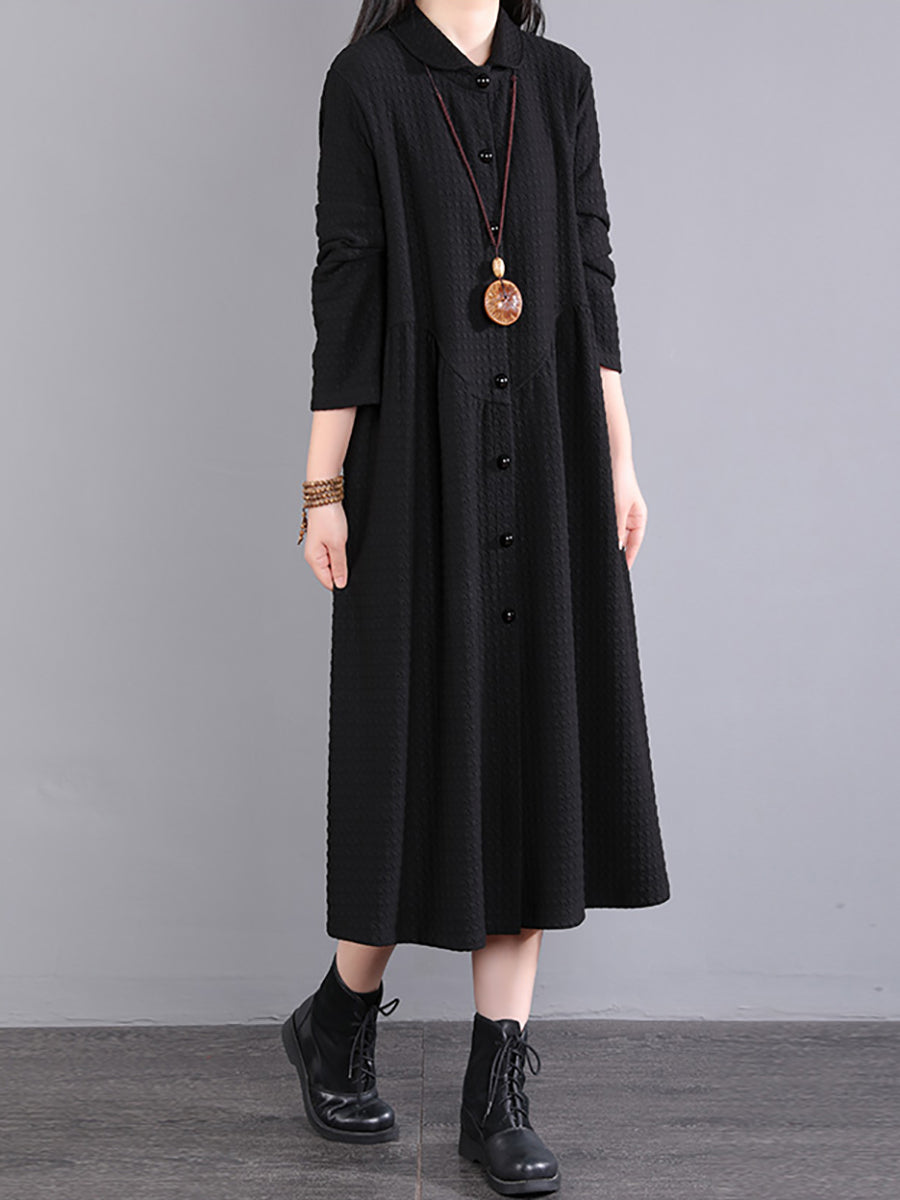 Plus Size Women Autumn Commute Solid Button Loose Dress AK1015