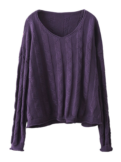 Pull en tricot à col en V en coton pour femme, style artistique, pour l'automne, AK1026 