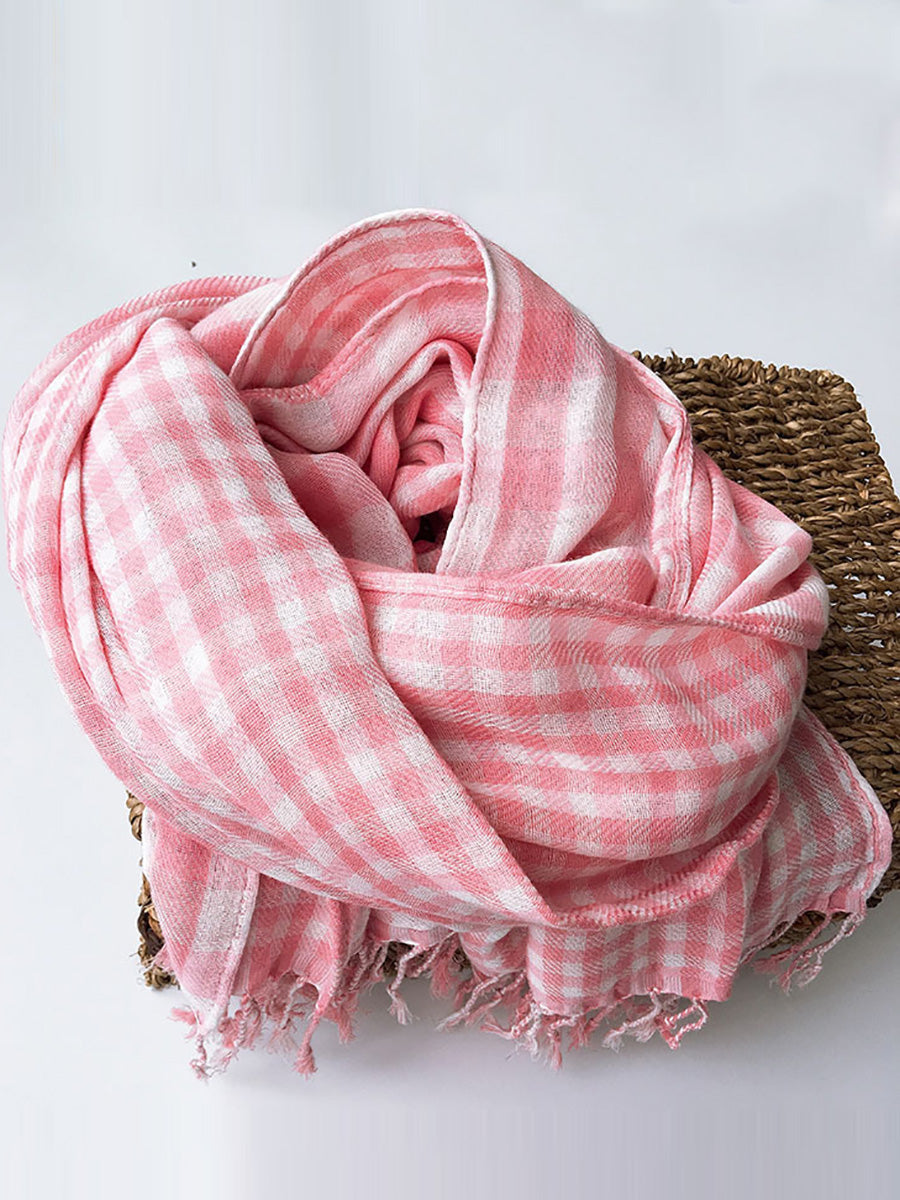 Women 100%Cotton Plaid Tassel Shawl Scarf AK1036