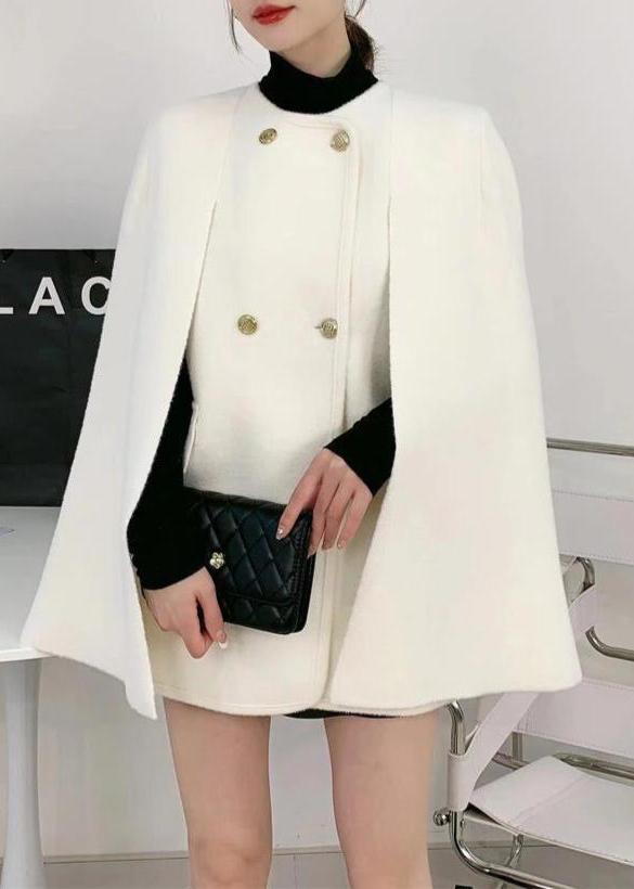 Elegant White O-Neck Knit Patchwork Cape And Woolen Coats Two Piece Set AM1002