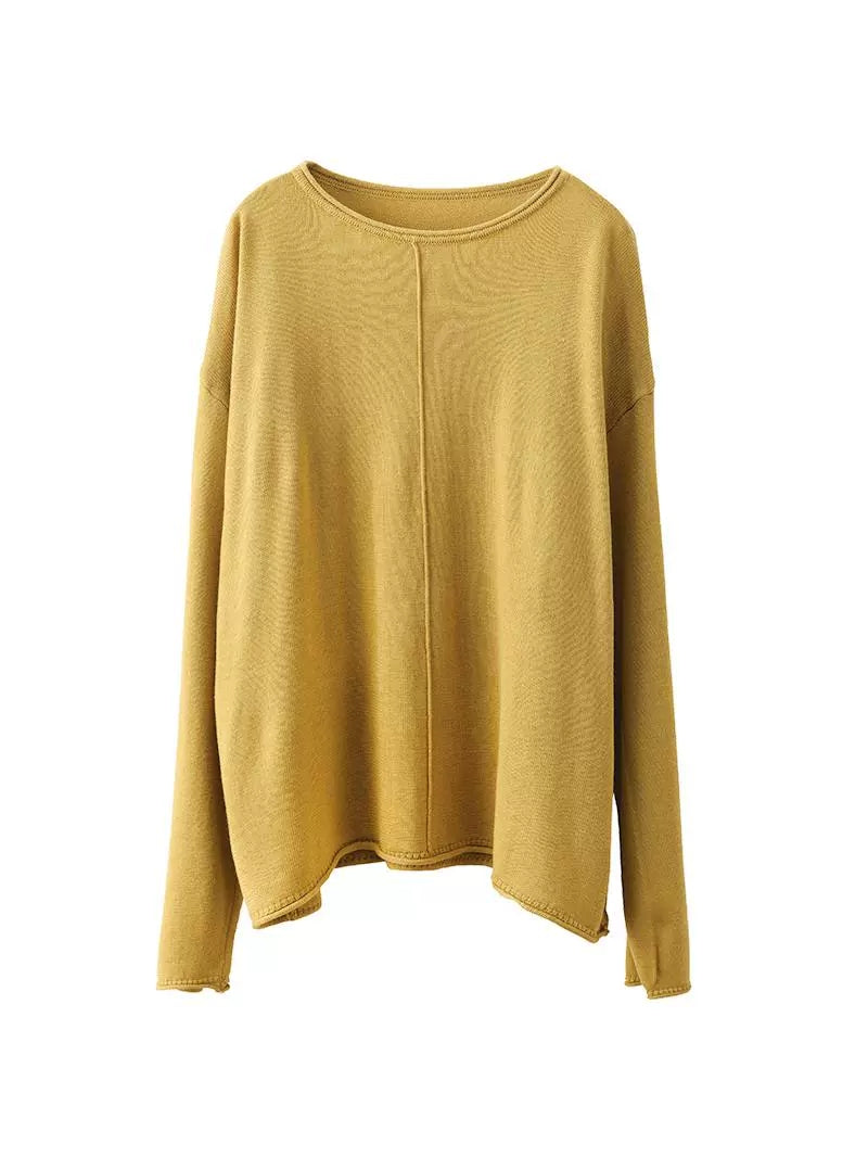 Women Solid Casual O-Neck Knit Loose Silk Blouse AV1036