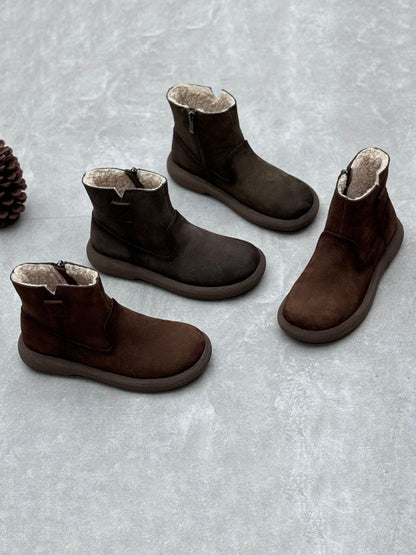 Bottes d'hiver décontractées en cuir véritable doublées de polaire pour femmes AV1042