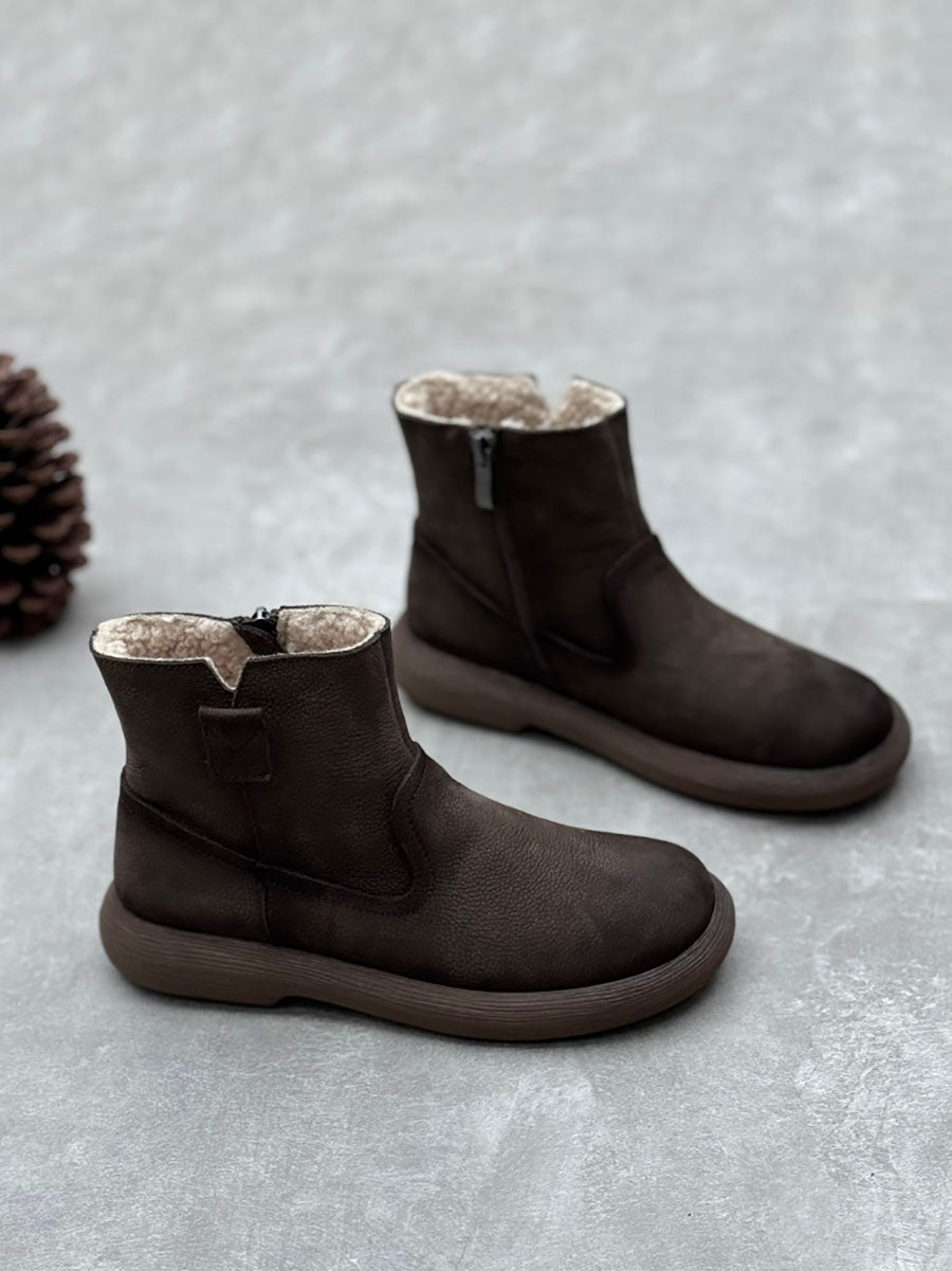 Women Winter Casual Genuine Leather Fleece-lined Warm Boots AV1042