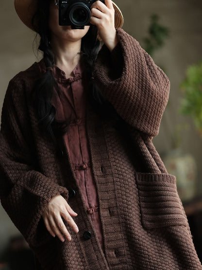 Women Autumn Casual Knit V-Neck Loose Cardigan Sweater AV1050