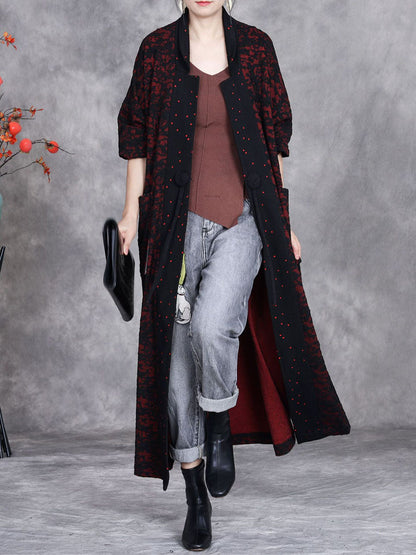 Women Artsy Autumn Flower Strap Cardigan Loose Coat AV1047