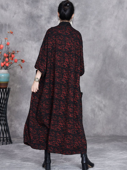 Women Artsy Autumn Flower Strap Cardigan Loose Coat AV1047