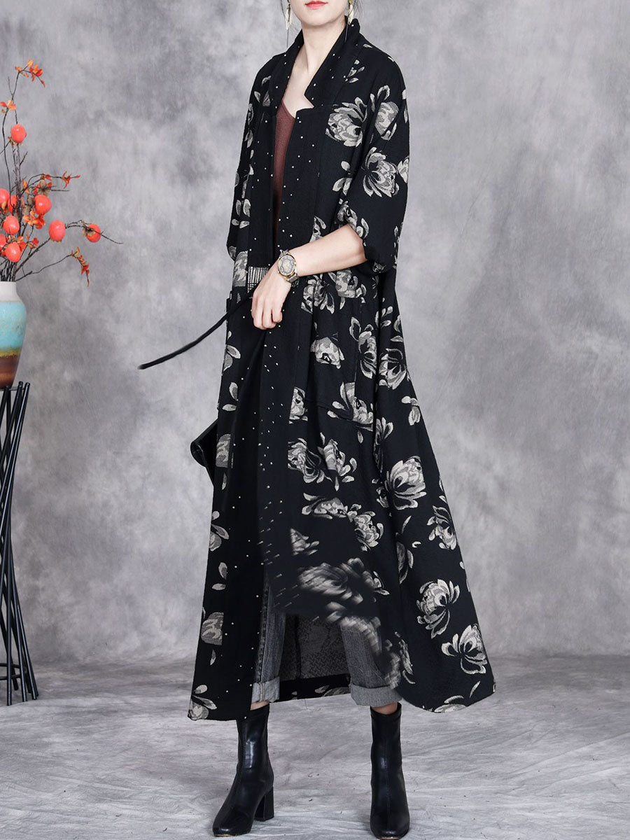 Women Artsy Autumn Flower Strap Cardigan Loose Coat AV1047