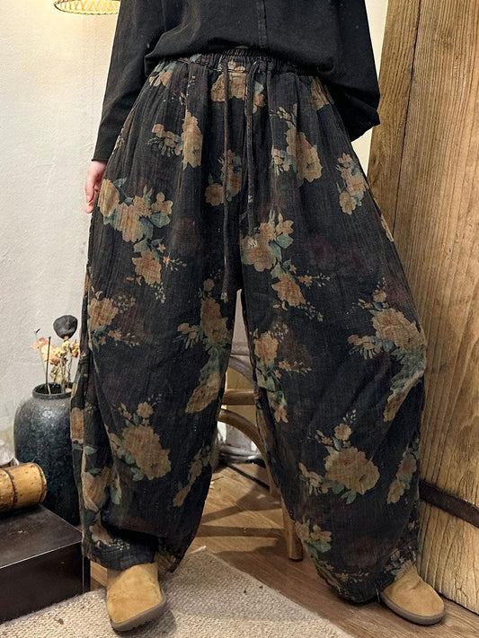 Women Autumn Retro Flower Cotton Harem Pants AV1055