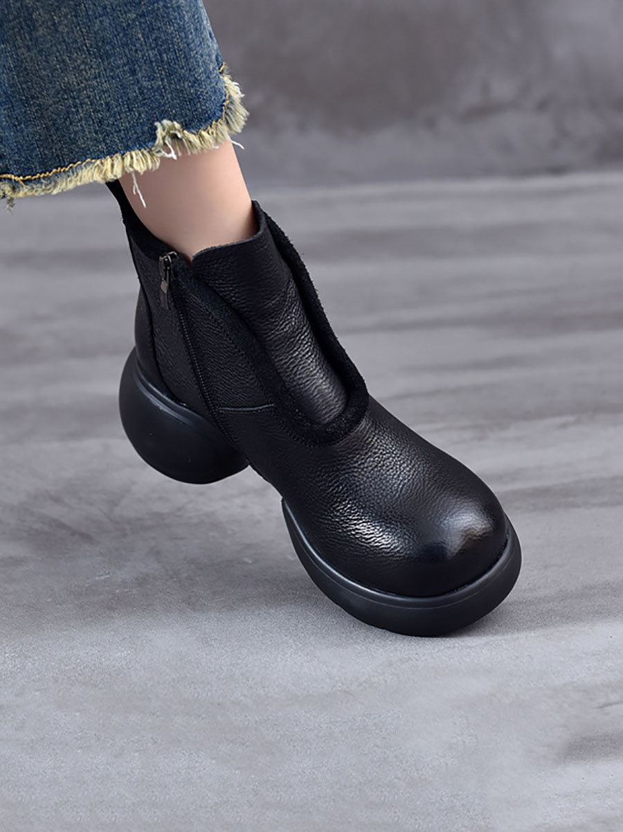 Women Winter Casual Solid Leather Zipper Platform Boots BA1023