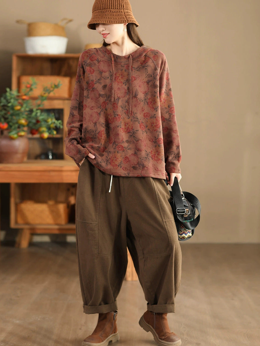 Women Autumn Retro Cotton Spliced Loose Solid Harem Pants BA1034