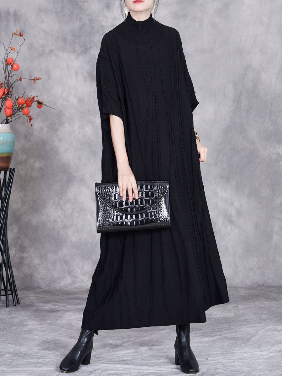 Women Autumn Artsy Jacquard Knitted Half-Turtleneck Dress BA1058