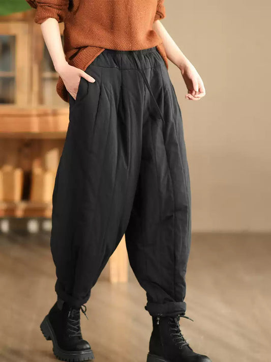 Women Winter Casual Solid Spliced Padded Harem Pants QN019