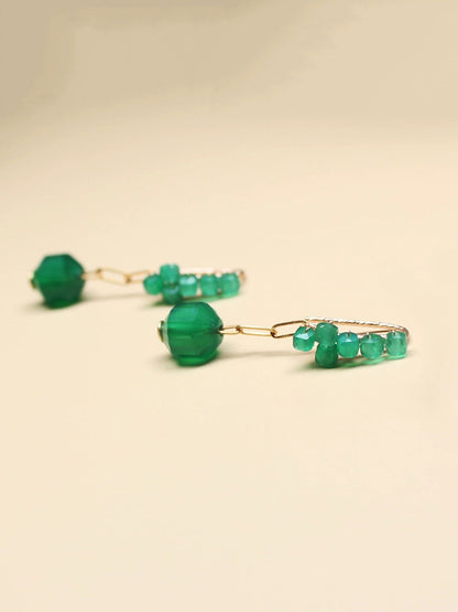 Boucles d'oreilles tissées en jade vert pour femmes QN007 