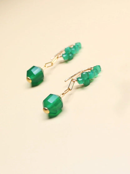 Boucles d'oreilles tissées en jade vert pour femmes QN007 