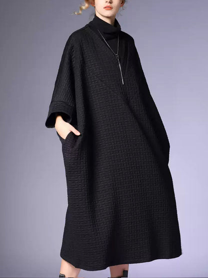 Robe ample décontractée à col en V pour femme, couleur unie, hiver, QN003