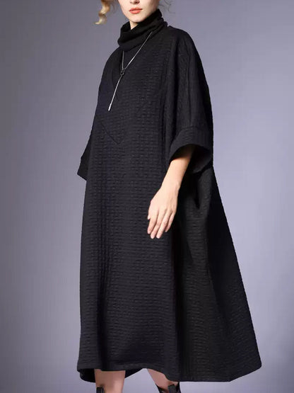 Robe ample décontractée à col en V pour femme, couleur unie, hiver, QN003