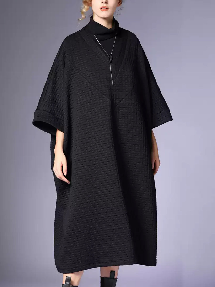 Women Winter Casual Solid V-Neck Loose Dress QN003