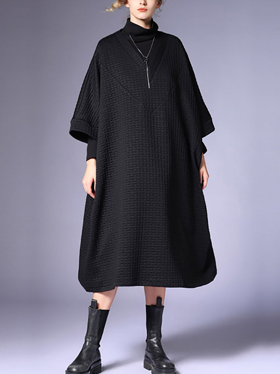 Women Winter Casual Solid V-Neck Loose Dress QN003