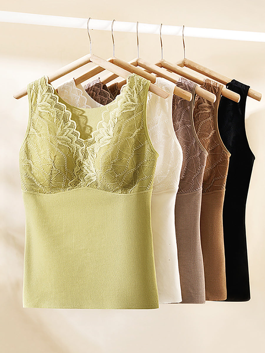 Women Winter Seamless V-Neck Lace Warm With Bra Pad Base QM022