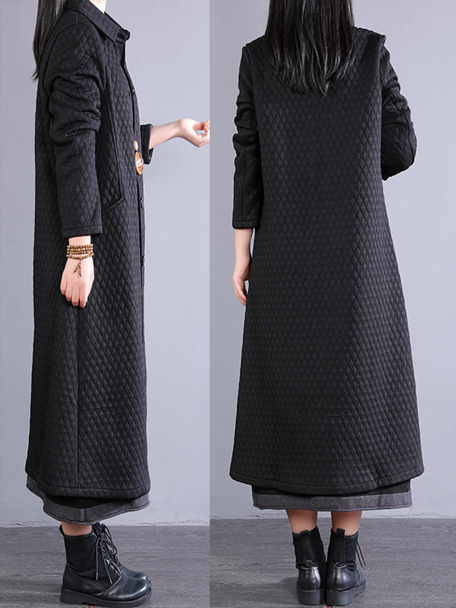 Women Winter Retro Warm Fleece-lined Long Coat QM023