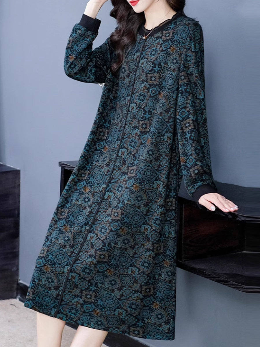 Women Autumn Casual Floral Lacework Collar Dress QM021