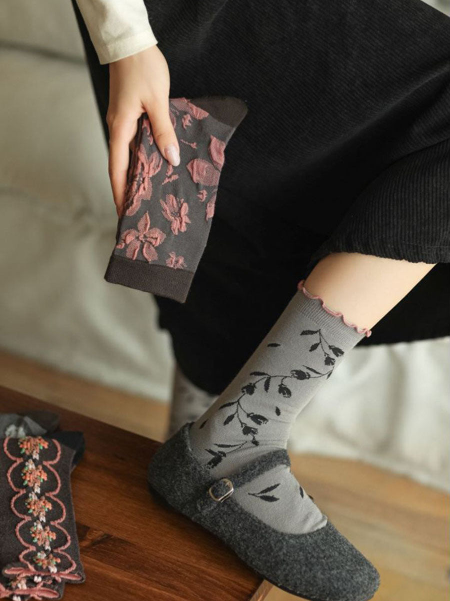 4 Pairs Women Darkness Jacquard Socks QM001