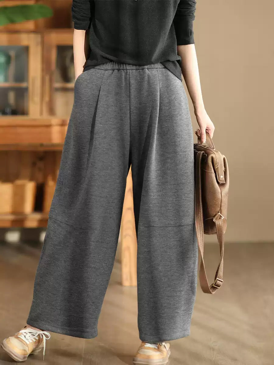 Women Winter Casual Solid Fleece-lined Wide-leg Pants WU006