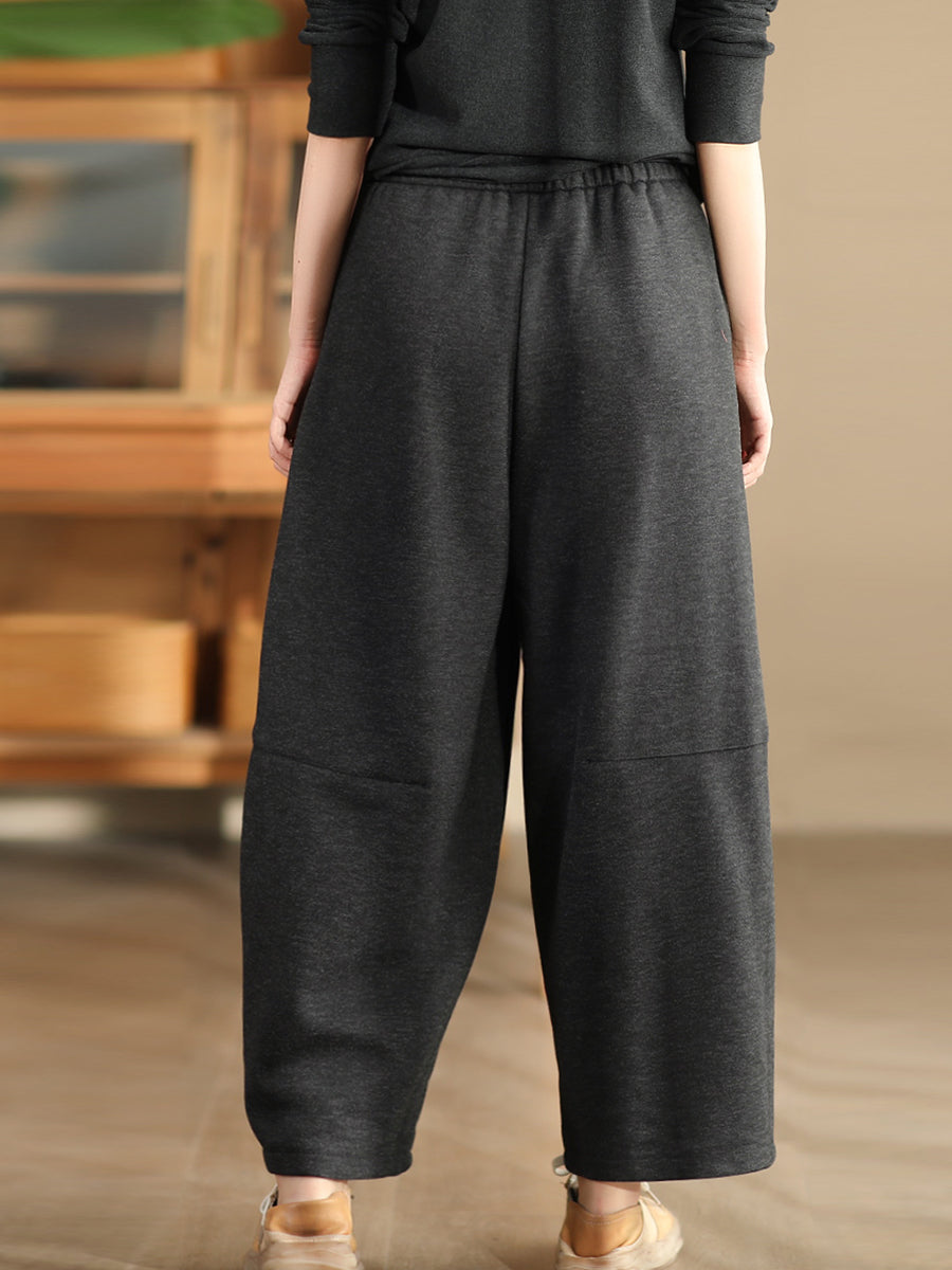 Women Winter Casual Solid Fleece-lined Wide-leg Pants WU006