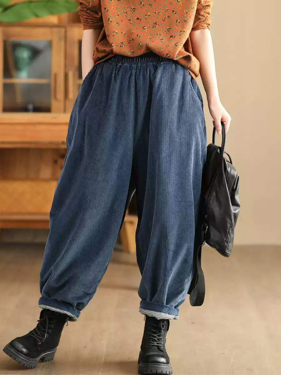 Women Winter Retro Corduroy Padded Cotton Harem Pants WU004