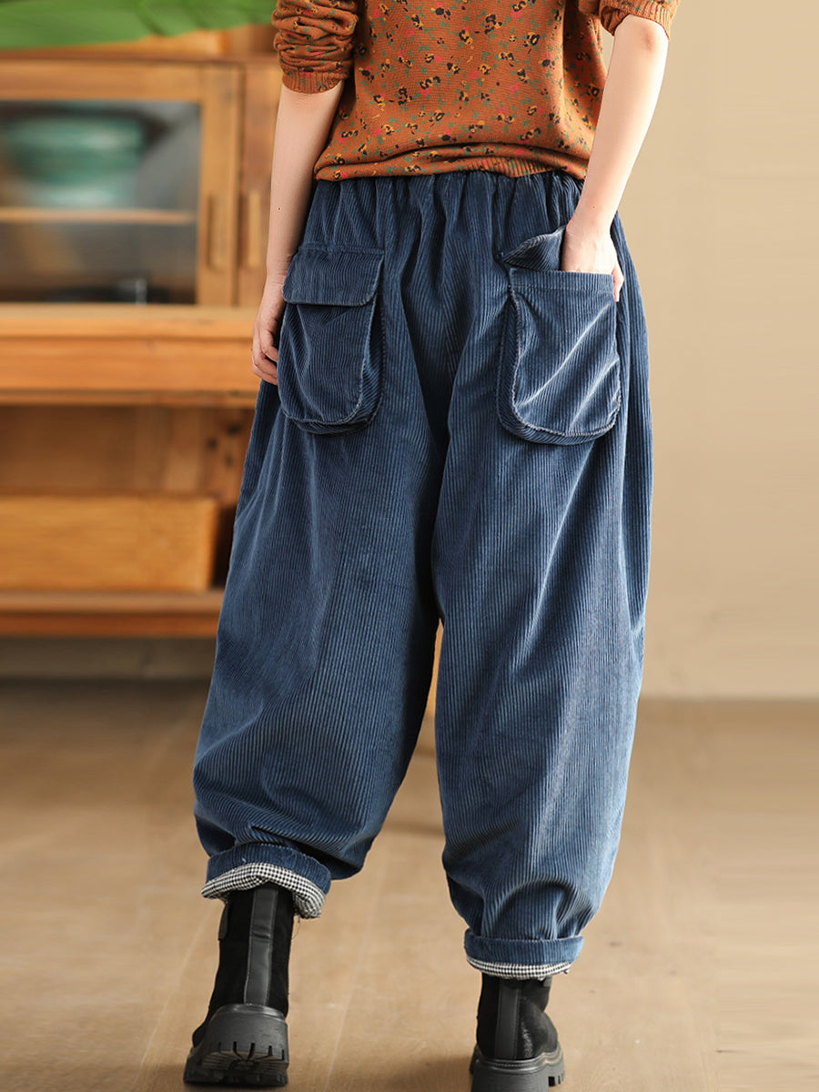 Women Winter Retro Corduroy Padded Cotton Harem Pants WU004