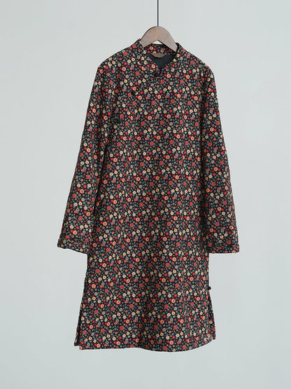 Robe matelassée à col montant pour femme, style ethnique, décontractée, florale, automne, WU020