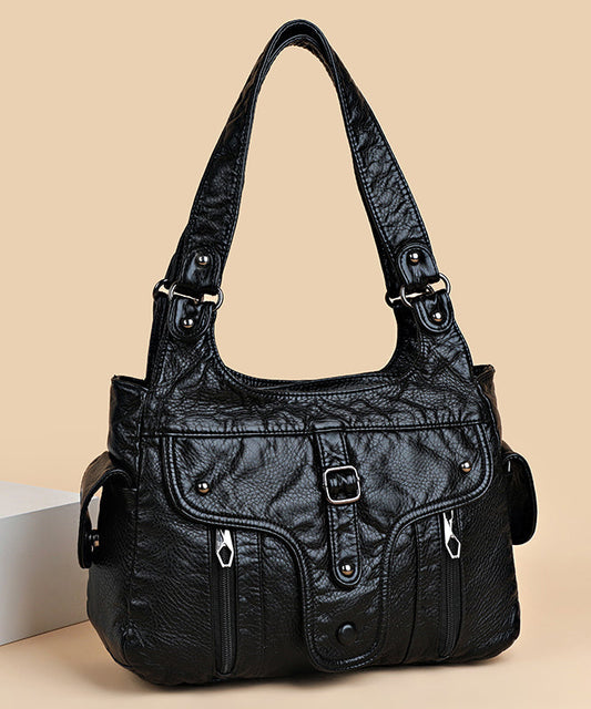 2025 New Large Leather Black Capacity Shoulder Bag Calf