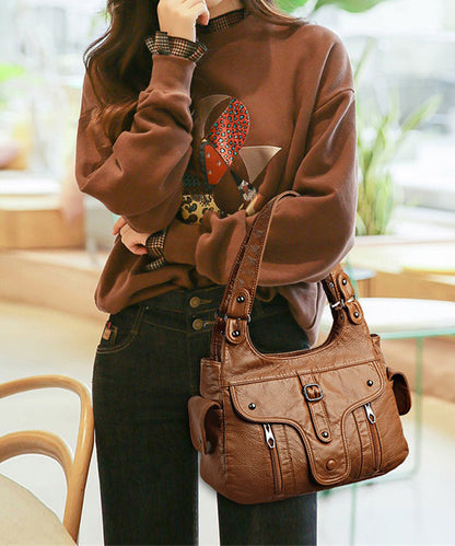 2025 New Large Leather Black Capacity Shoulder Bag Calf