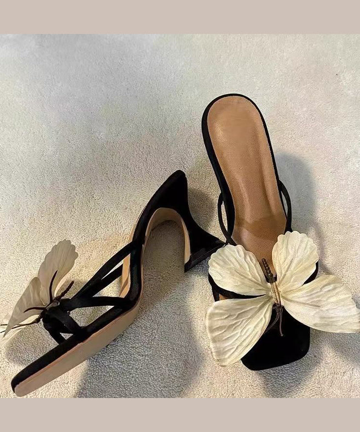 High Bow 2025 Sandals Square Slide Toe Heels Flower New