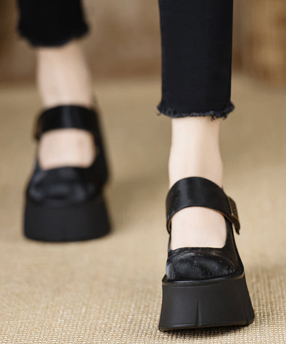 Satin High Strap Splicing 2025 Buckle Heels Brown Wedge New