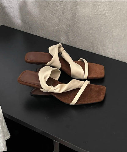 Sandales abricot à bout rose 2025 en similicuir avec brides à boucle