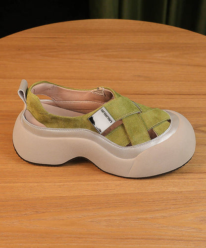2025 Splicing Platform Sandals Khaki Faux Leather Hollow Out YC004