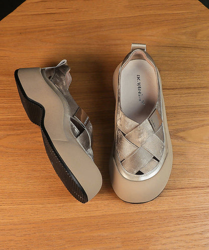 2025 Splicing Platform Sandals Khaki Faux Leather Hollow Out YC004