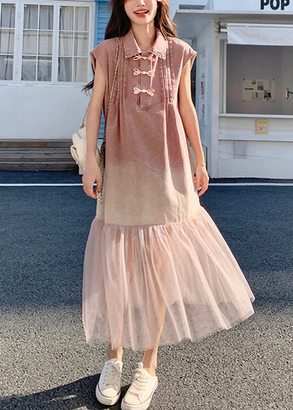 Skirt Shirt Denim Summer Retro Pink Splicing 2025 Gradient Tulle