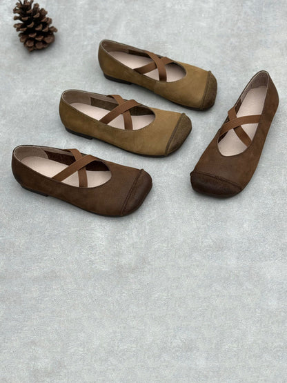 Damen Gespleißt Weiche Niedrige Vintage Absatzschuhe Leder