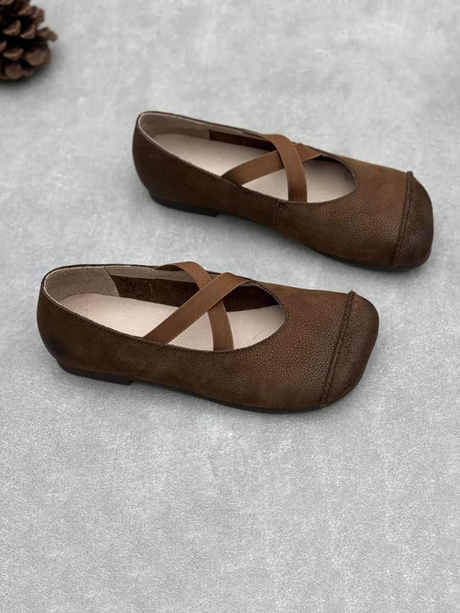 Damen Gespleißt Weiche Niedrige Vintage Absatzschuhe Leder