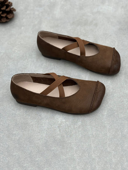 Damen Gespleißt Weiche Niedrige Vintage Absatzschuhe Leder