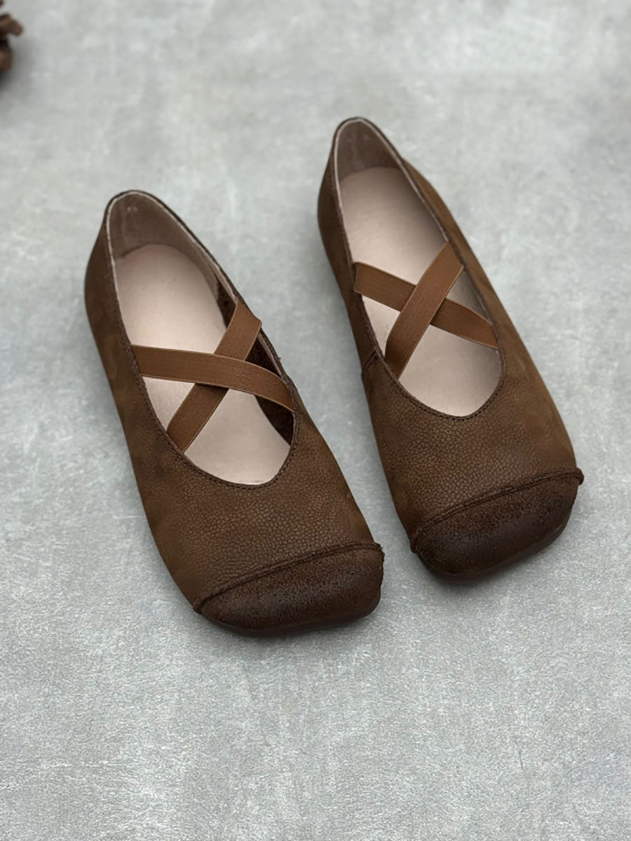 Damen Gespleißt Weiche Niedrige Vintage Absatzschuhe Leder