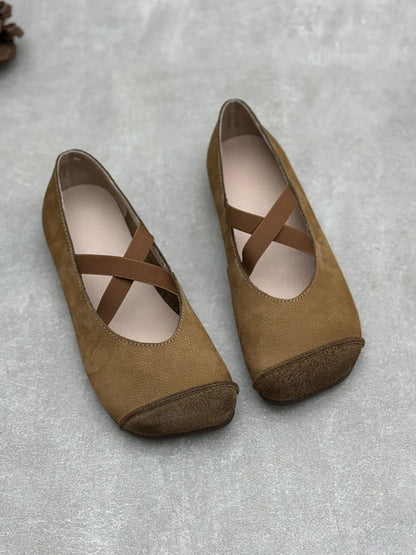 Damen Gespleißt Weiche Niedrige Vintage Absatzschuhe Leder