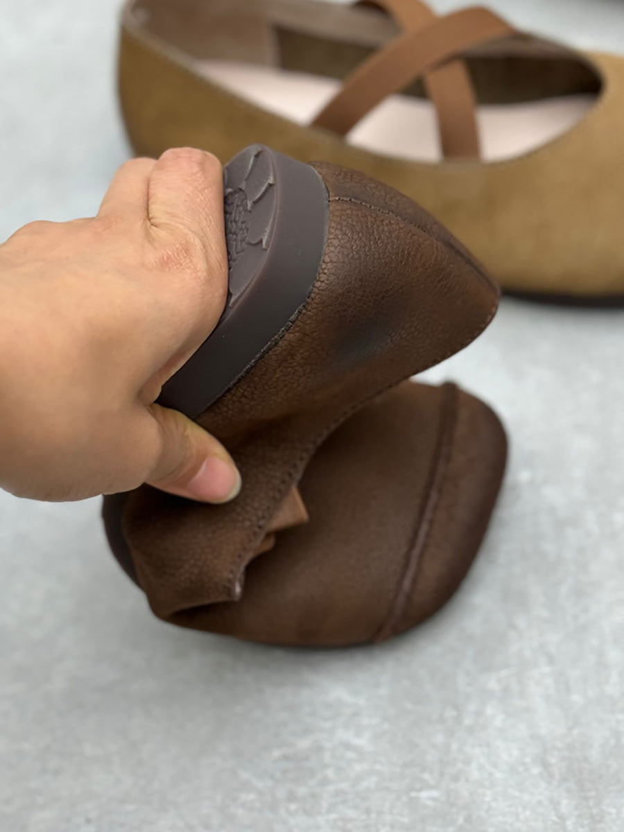 Damen Gespleißt Weiche Niedrige Vintage Absatzschuhe Leder