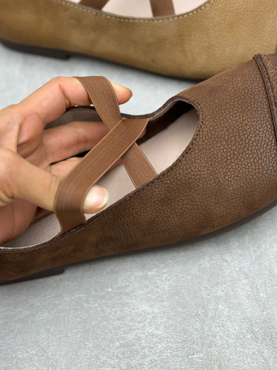 Damen Gespleißt Weiche Niedrige Vintage Absatzschuhe Leder