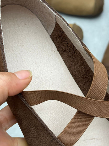 Damen Gespleißt Weiche Niedrige Vintage Absatzschuhe Leder