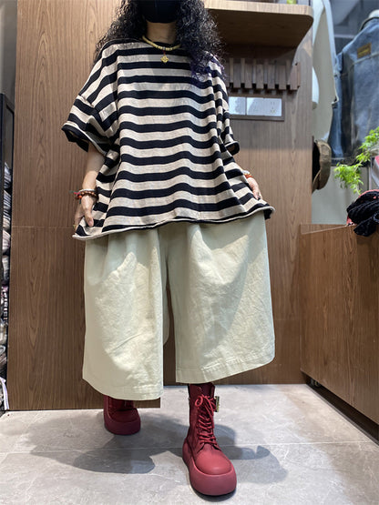 Shirt size Plus Women Summer Stripe O-Neck Colorblock